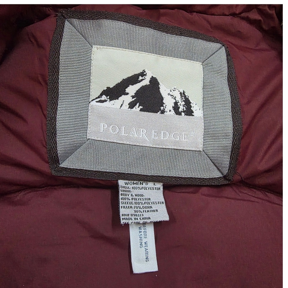 Polar Edge Womens Burgundy Down Fill Puffer Jacket Size L Full Zip Quilted - Picture 4 of 6